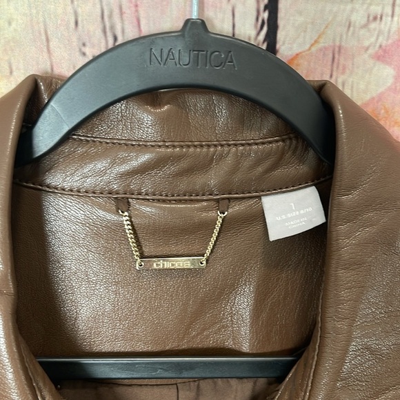 Chicos Mill Chocolate Brown Faux Leather Shacket Jacket Shirt Dress M/L (size 1) - Picture 3 of 12